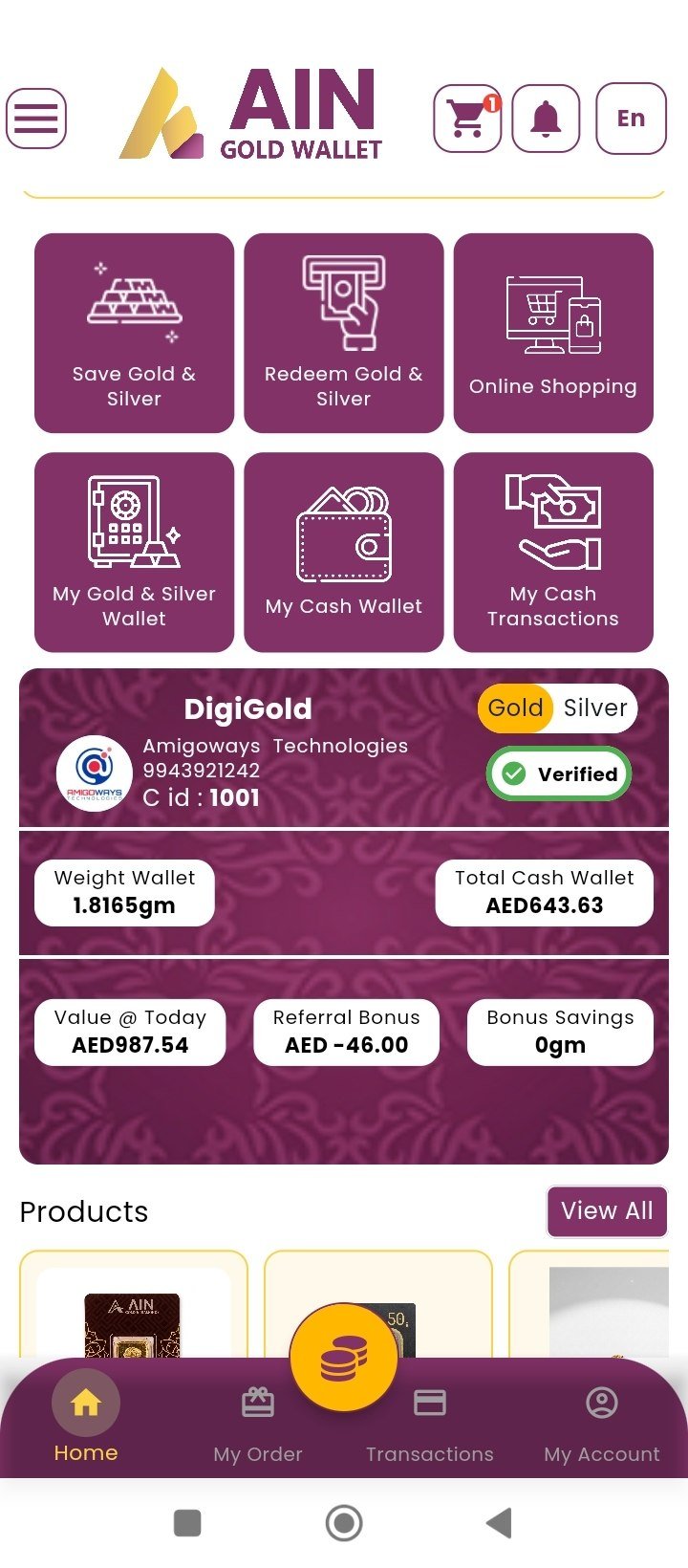 DigiGold Wallet Dashboard